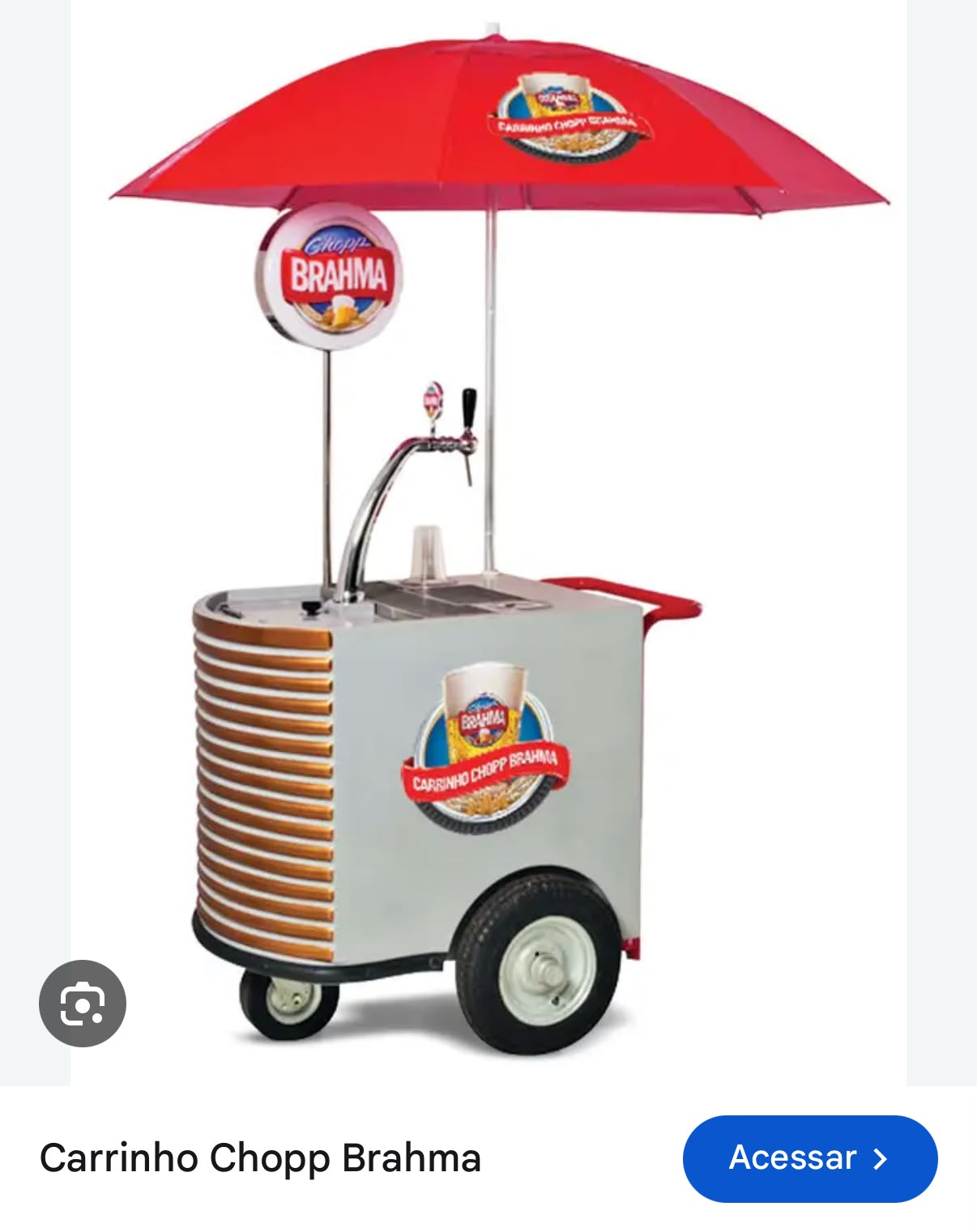 Carrinho de chope com chopeira e guarda-sol